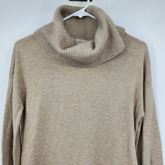 Loft Ann Taylor Cowl Neck Women's Tan Pullover Sweater Size Medium - Picture 6 of 11